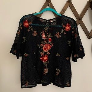 Anthropologie Embroidered Mesh Blouse